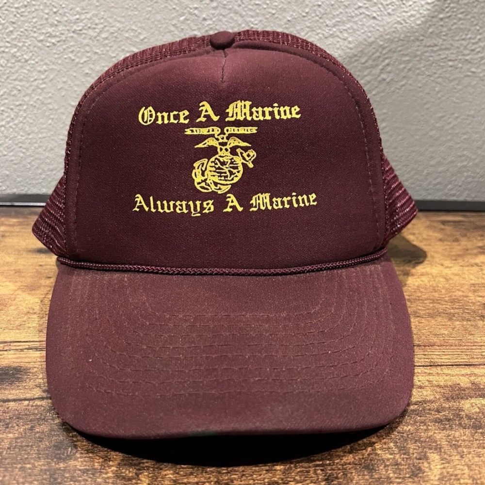 Vintage USMC Once a Marine Always a Marine Foam Mesh Trucker Snapback Hat Cap